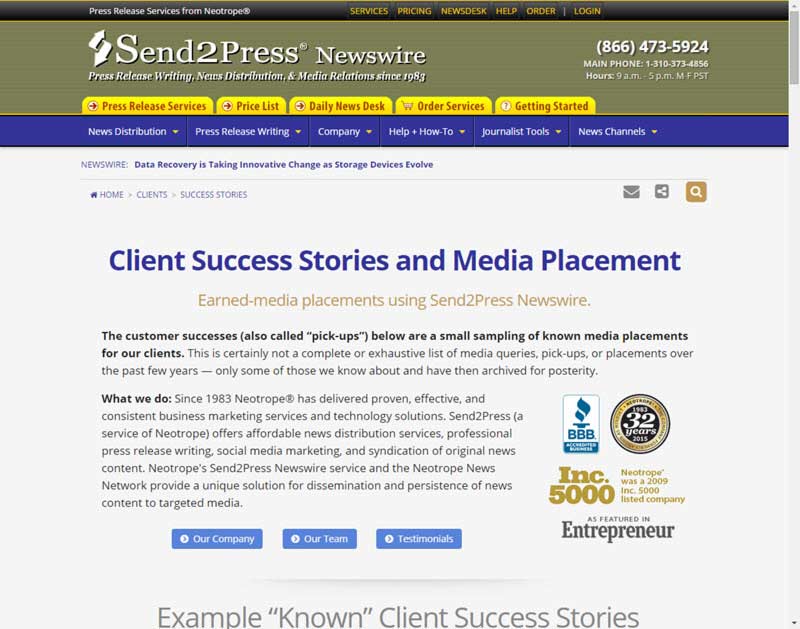 Client Success Stories And Media Placement Pick Ups With