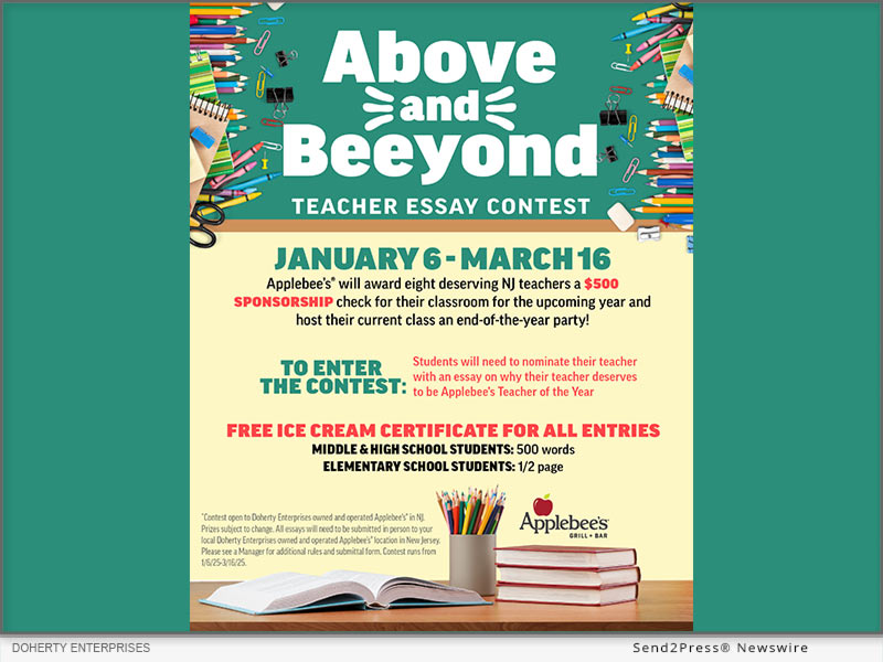 Newswire: Doherty Enterprises-Owned New Jersey Applebee’s® Restaurants Launch 9th Annual ‘Above and ‘BEE’yond Teacher Essay Contest’